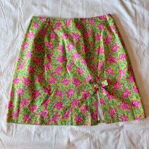 Lilly Pulitzer Pink & Green Turtle Print Mini Skirt  Size 8 Preppy Resort Wear